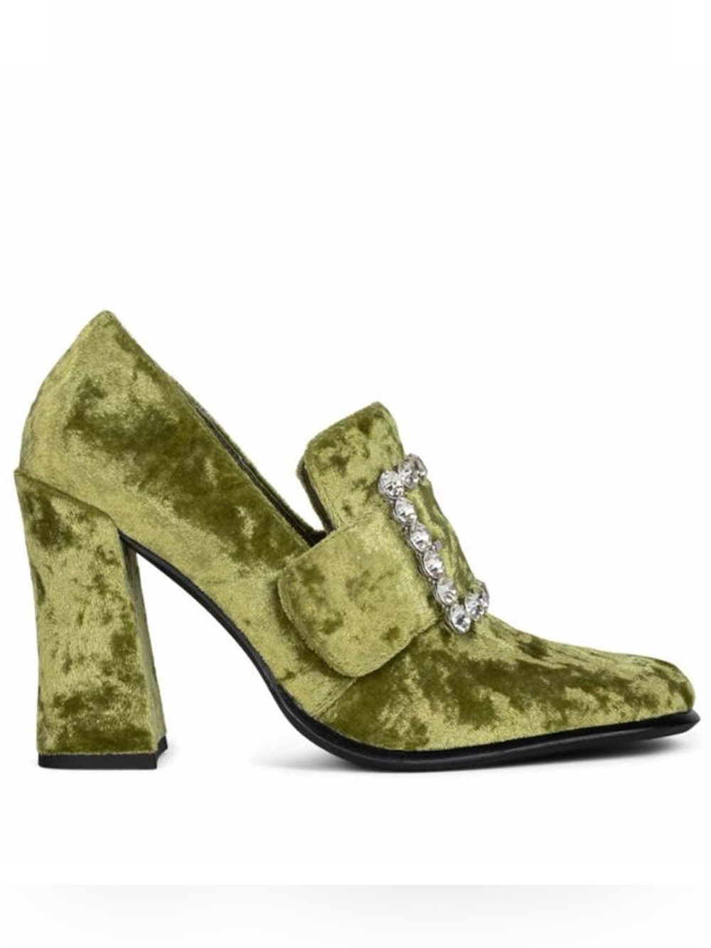 🆕{Jeffery Campbell} Velvet Chunky Rhinestone Buckle Heel Loafers - Picture 12 of 16